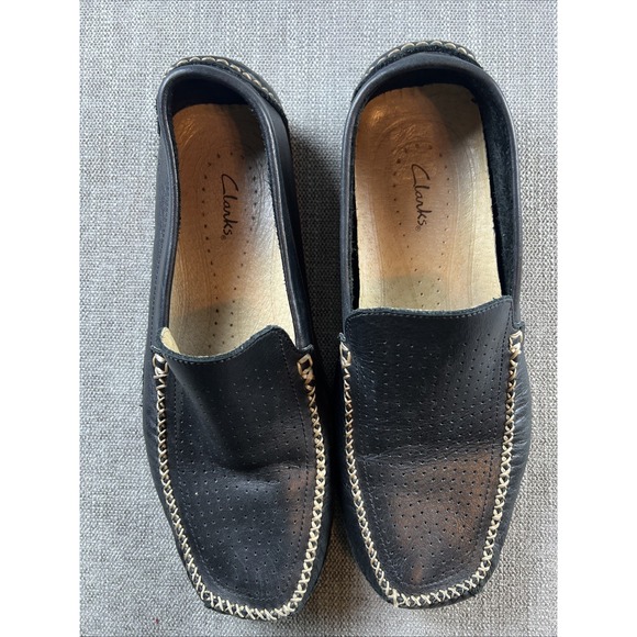 Clark's Perforated Leather Driving Shoes Men's 11M Black Preppy City Casual - Picture 2 of 11